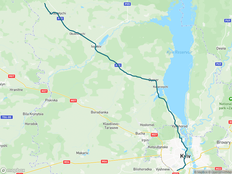 Попередній перегляд маршруту Kyiv - Vovchkiv